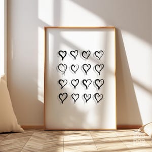 Hand Drawn Hearts Print | Line Drawing | Love Scandi Decor | Art Living Room, Bedroom | Mothers Day Gift for Mum | Minimalist Simple Poster