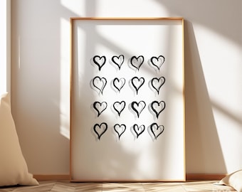 Handgetekende hartenprint | Lijntekening | Love Scandinavische decoratie | Kunstwoonkamer, slaapkamer | Moederdagcadeau voor moeder | Minimalistische eenvoudige poster
