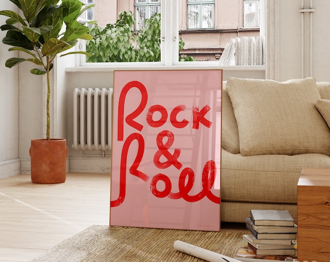 Rock & Roll Print | Midcentury Typography Poster | Gift for RocknRoll Music Lover | Home Decor | Wall art Housewarming Gift | Friend Dad Mum