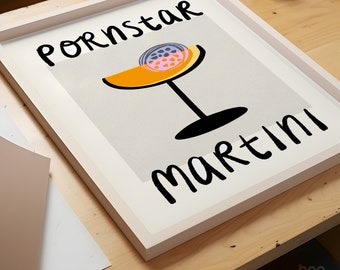 Pornstar Martini Cocktail Print | Kitchen Wall Art | Gift for Friend | Bar Poster | Dining Room Decor | Orange and Pink Art