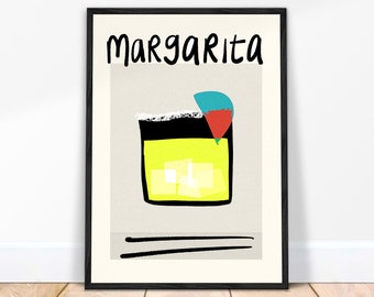 Margarita Cocktail Print | Gift for Friend | Bar Cart Poster | Classic Tequila Cocktail Picture | Kitchen Wall Art | Lime Dining Room Decor