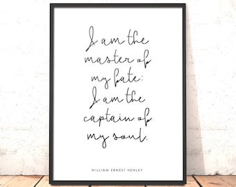 I Am The Master Of My Fate Print | Gift for Dad | Literary Quote | Gift for Athlete | Scandi Decor Nordic | Invictus Poem | Gift Grandparent