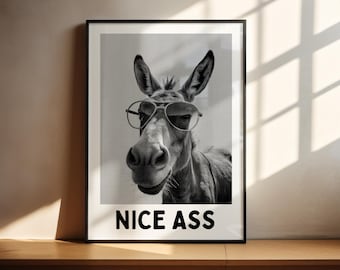 Nice Ass Print | Funny Bathroom Poster | Donkey Picture | Pub Decor | Gift Girlfriend | Cheeky Boyfriend | Valentines | Nice Bum Art