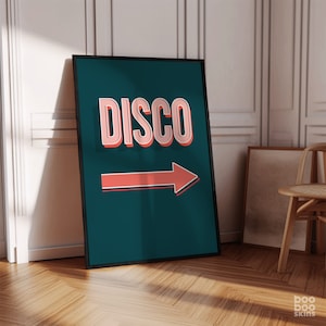 Disco Arrow Print | To The Disco Poster | Disco Picture Art | Disco This Way Print | Housewarming Gift for Friend | Disco Green Pink