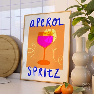 Aperol Spritz Cocktail Print | Gift for Friend | Bar Cart | Alcohol Wall Art | Kitchen Poster | Colourful Cafe Aesthetic |