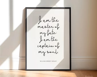 I Am The Master Of My Fate Print | Gift for Dad | Literary Quote | Gift for Athlete | Scandi Decor Nordic | Invictus Poem | Gift Grandparent