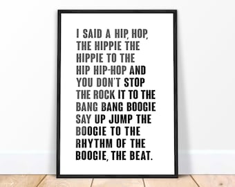 Rappers Delight Print | I Said A Hip Hop Song Lyrics Wall Art | Gift for Music Lover | Sugarhill Gang Rap | Fathers Day | 1979 | Old Skool