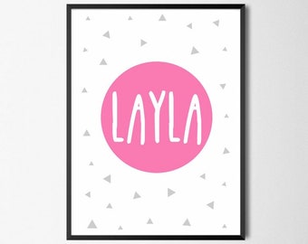Personalised Name Print | Kids Name | Custom Baby Name Art | Girls Room | Pink Name Picture | Girls Name | Personalised Nursery Print