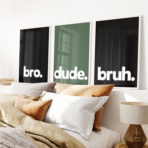 Stampe per cameretta di ragazzi dell&#39;esercito militare / Decorazioni per cameretta mimetiche per adolescenti / Set di 3 / Bro Dude Bruh / Regalo per giocatori / Arte da gioco Verde Senape Blu Ruggine