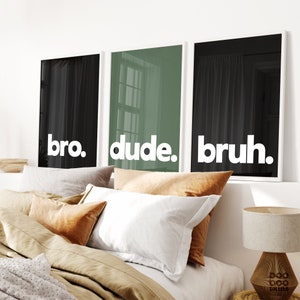 Military Army Boys Room Prints | Camo Teen Bedroom Decor | Set of 3 | Bro Dude Bruh | Gift for Gamer | Gaming Art Green Mustard Navy Rust