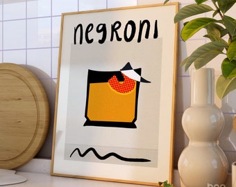 Negroni Cocktail Print | Gift for Friend | Dining Room Decor | Bar Cart | Alcohol Wall Art | Kitchen Poster | Colourful Cafe Aesthetic |