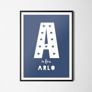 Personalised Name Print | Custom Initial Picture | Navy Baby Name Art | Custom Name Baby's Initial | New Baby Gift | Navy Nursery Print