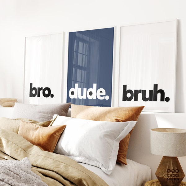 Navy Blue Boys Room Decor | Camo Teen Bedroom Prints | Set of 3 Prints | Bro Dude Bruh | Gift for Gamer | Gaming Decor Teal Green