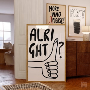 Cartaz Thumbs Up Alright | Arte de parede em estilo cartoon em alta | Impressão de parede da galeria Kitchen Dorm | Olá na entrada | Presente Cheer Up para amigo