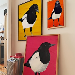 Impression pie de la peinture à l'huile | Cinq pour l'argent | Impression d'art oiseau | Art noir et orange | Art de la Pie | Cadeau Saint-Valentin | Décoration bohème Art bohème image 5