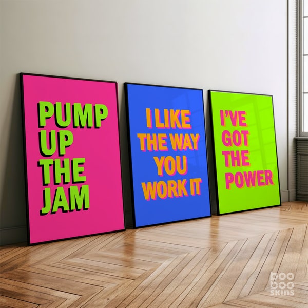 Bright Maximalist Prints | Dopamine Decor | 90s Music Lyrics Gift Dad | No Limit | Pump Up The Jam | Got The Power | No Diggity | Gym Poster