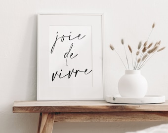 Impresión "Joie De Vivre" / Arte con palabras en francés / La alegría de vivir / Imagen con afirmación positiva / Cita en francés / Decoración de salón de belleza