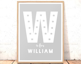 Personalised Name Print | Custom Initial Picture | Baby Name Art | Custom Name Baby's Initial New Baby Gift | Monochrome Nursery Print Grey