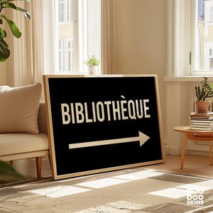 Letrero de biblioteca / Póster de sala de lectura / Decoración de pasillo con palabras en francés / Regalo para amantes de los libros / Arte de estantería / Impresión de literatura de bibliotecario