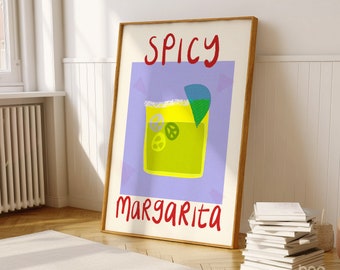 Spicy Marg Cocktail Print | Margarita Lover | Gift for Friend | Bar Cart Poster | Kitchen Wall Art | Dining Room Decor | Tequila and Lime