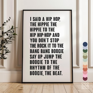 Rappers Delight Print | I Said A Hip Hop Song Lyrics Wall Art | Gift for Music Lover | Sugarhill Gang Rap | Dad Brother | 1979 | Old Skool