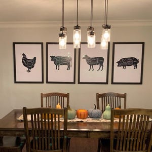 Set of 4 Butchers Prints | Farmhouse Kitchen Art | Butchers Meat Cuts Prints | Gift Cook Chef Foodie | Pig Cow Chicken Sheep Pictures