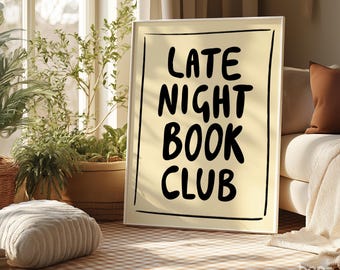 Impresión del club de lectura nocturno / Póster de lectura / Decoración de dopamina / Arte de pared para dormitorio de estudiantes preppy / Regalo para lectores amantes de los libros / Chica adolescente