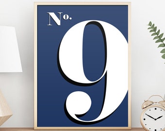 Door Number Print | Housewarming Gift | Personalised Single Digit House Number Poster | Hallway Print | New Home Present | Navy Mustard Art