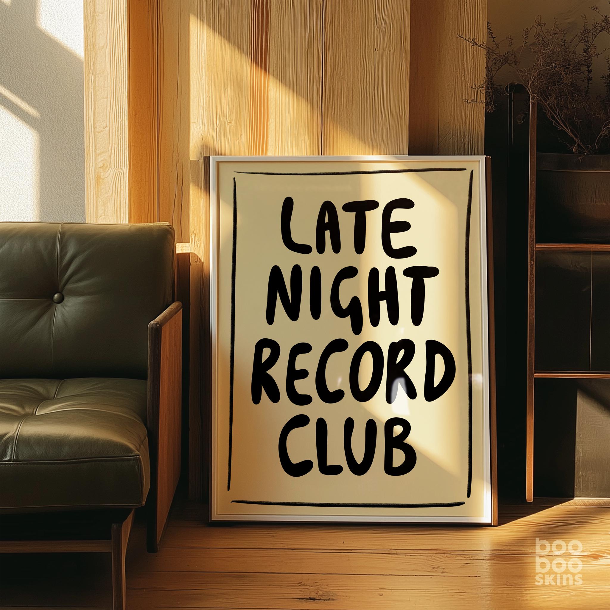 Late Night Record Club Print | Vinyl Collector Gift Brother | Dorm Wall Art | Indie Music Player Poster | Vintage Retro Decor | Living Room