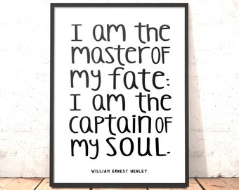 I Am The Master Of My Fate Print | Hygge Decor | Literary Quote | Gift for Athlete | Scandi Decor Nordic | Invictus Poem | Gift Grandparent