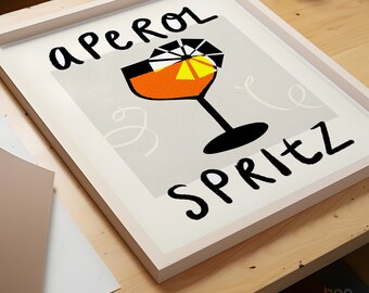 Aperol Spritz Cocktail Print | Gift for Friend | Bar Cart | Alcohol Wall Art | Kitchen Poster | Colourful Cafe Aesthetic |