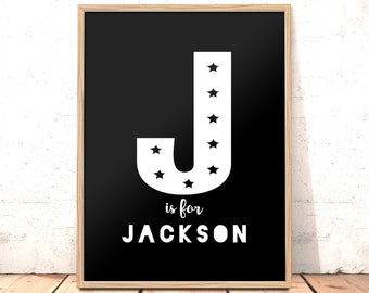 Personalised Name Print | Custom Initial Picture | Baby Name Art | Custom Name Baby's Initial | New Baby Gift | Monochrome Nursery Print