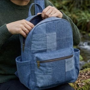 Denim Patchwork Backpack Sewing Pattern – DIY Bag with Pockets (PDF Download) image 8