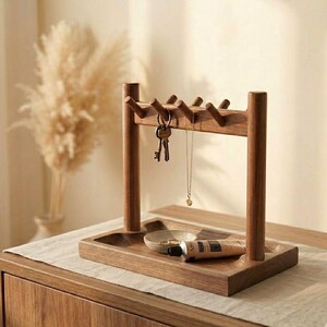 Geometric Wooden Tray with Hook Stand | Minimalist Jewelry Organizer (digital download)