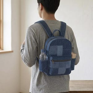 Denim Patchwork Backpack Sewing Pattern – DIY Bag with Pockets (PDF Download) image 4