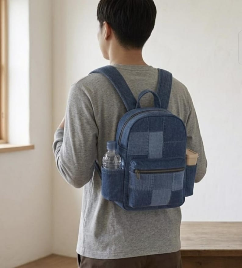 Denim Patchwork Backpack Sewing Pattern – DIY Bag with Pockets (PDF Download) image 4