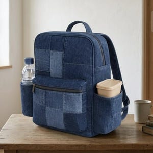 Denim Patchwork Backpack Sewing Pattern – DIY Bag with Pockets (PDF Download) image 5