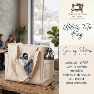Utility Tote Bag Sewing Pattern | DIY Bellows Pocket Canvas Tote (PDF Download)