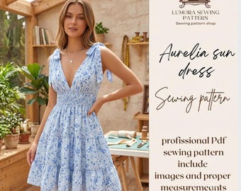 Aurelia Sun Dress Sewing Pattern PDF | Tie Shoulder Tiered Dress Pattern | Women's Summer Dress Digital Download