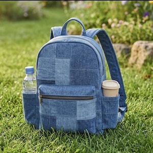 Denim Patchwork Backpack Sewing Pattern – DIY Bag with Pockets (PDF Download) image 2
