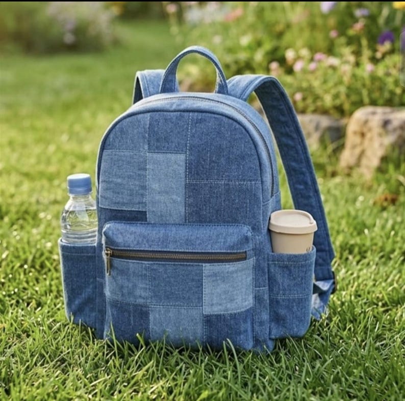 Denim Patchwork Backpack Sewing Pattern – DIY Bag with Pockets (PDF Download) image 2
