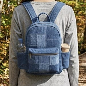 Denim Patchwork Backpack Sewing Pattern – DIY Bag with Pockets (PDF Download) image 7
