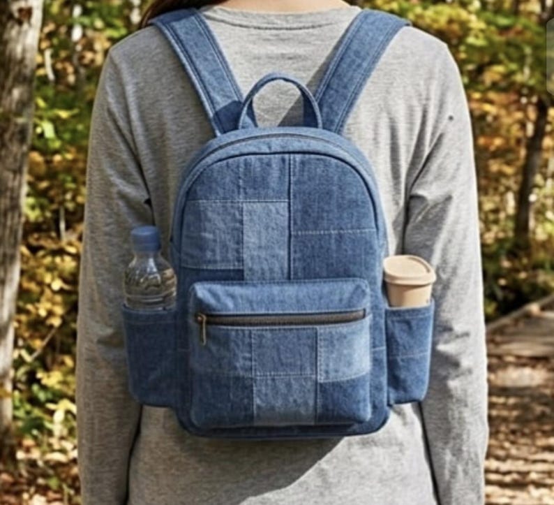 Denim Patchwork Backpack Sewing Pattern – DIY Bag with Pockets (PDF Download) image 7