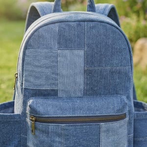 Denim Patchwork Backpack Sewing Pattern – DIY Bag with Pockets (PDF Download) image 3