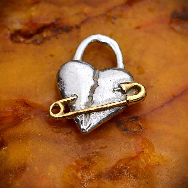 Safety Pin Heart Necklace: Rustic Boho Style - Sterling Silver & Gold