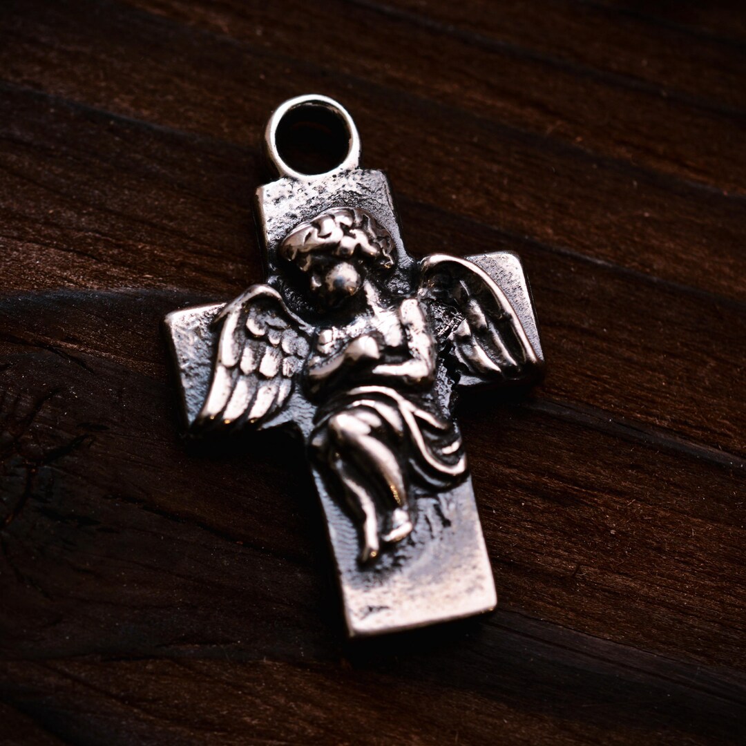 Angel Cross Necklace: Sterling Silver, Rustic Boho Style - Unisex - Etsy