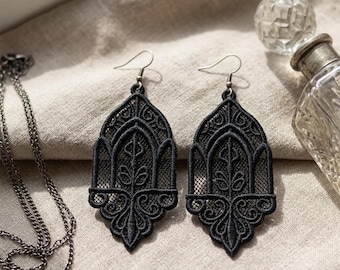 Black Lace Cathedral Earrings Embroidery Design (Digital Download)