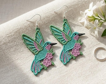 Hummingbird Earrings Machine Embroidery Lace Design (Digital File)