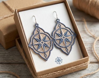 Compass Filigree Freestanding Lace Earrings Machine Embroidery Pattern (Digital Download)