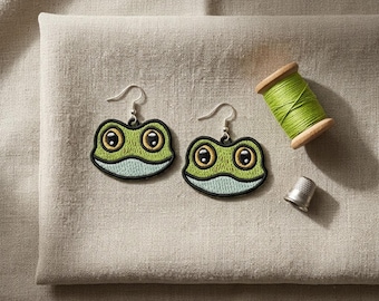 Frog FSL Earrings: Freestanding Lace Embroidery Design (Digital Download)